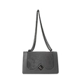 Dark gray snakeskin texture crossbody bag with black metal chain and diamond buckle - Gray