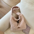 Borsa tote rosa in peluche con chiusura a coulisse e morbida consistenza lana - Rosa