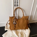 Grand sac cabas marron rétro avec breloque léopard et cordons latéraux élégants - Avec Pendentif / Marron
