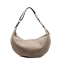 Vintage khaki suede tote bag with adjustable brown leather strap and large capacity - Khaki