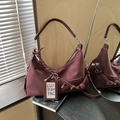 Retro burgundy matte hobo bag featuring woven rope strap and minimalist shoulder style - Burgundy
