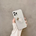 Θήκη iPhone 16 Pro Max με γκλίτερ, βάση καρδιά και χρυσά αρκουδάκια στο χέρι - Fine Glitter - Βάση Αρκούδας με Καθρέφτη Καρδιά / iPhone 12 Pro Max