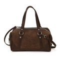 Borsa Boston vintage in pelle scamosciata marrone con dettagli argento e tracolla - Marrone