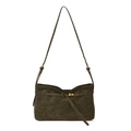 Olive green suede tote bag with golden buckle and crossbody strap in a minimalist style - Green