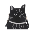 Bolso bandolera de gato negro con bordados blancos y detalles metálicos dorados - Blanco