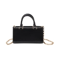 Borsa tote minimalista in pelle verniciata nera con manici tondi e catena dorata - Nero