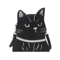 Bolso bandolera de gato negro con bordado blanco y detalle de cinta decorativa plata - Bordado Blanco (Cuerpo Negro)