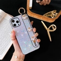 Custodia iPhone glitter con api dorate, cinturino di perle e supporto ad anello nero - Bianco (Cinturino Ape a Quadretti) / iPhone 6/6S