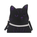 Bolso bandolera de gato negro con bordado morado y correa ajustable para mujer joven - Bordado Púrpura (Cuerpo Negro)