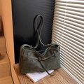 Bolso tote retro gris oscuro con cierre metálico dorado y correa de hombro - Verde