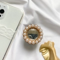 Faltbarer Handy-Halter mit weißen Kunstperlen und goldener Spiegeloberfläche - Glitzer Drip Glue Perle Silber