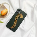 Matte black iPhone case with chunky gold chain strap and heart pendant accessory - Black (English Heart Chain) / iPhone 7/8/SE 2020