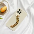 Cream silicone case for iPhone with a chunky gold chain strap and heart charm - White (English Heart Chain) / iPhone 7/8/SE 2020