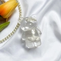 Transparent bear phone grip with white cloud texture on white silk and yellow tulips - Cloud Bear Style