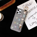 Custodia iPhone di lusso con strass argento, cinturino ape perlato e supporto ad anello - Grigio / iPhone 6/6S