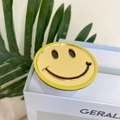 Inklapbare gouden spiegel telefoonhouder met iconisch geel smiley ontwerp - Spiegelhouder-Gele Rand Gezicht-Goud