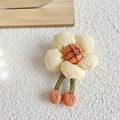 Cute Japanese style fabric flower makeup mirror for phone with beige petals and green stem - Flip Mirror-Beige Sunflower