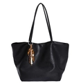 Borsa tote nera in pelle con nappa di perline colorate e manici lunghi a spalla - Con Ciondolo / Nero