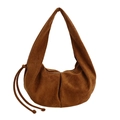 Retro dark brown suede hobo shoulder bag with a vintage moon shape and large capacity - Brown