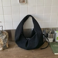 Borsa hobo minimalista in pelle scamosciata nera con cerniera e nodo decorativo - Nero