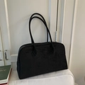 Minimalist black suede tote bag with long shoulder straps for versatile everyday wear - Black