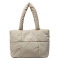 Quilted beige puffer tote bag with padded handles and minimalist winter fashion style - Khaki