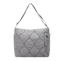 Large grey quilted nylon shoulder bag for women with diamond stitching and adjustable strap - Gray