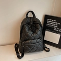 Minimalist black quilted down cotton backpack for women featuring classic diamond patterns - Black