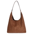 Bolso tote minimalista grande de ante marrón para mujer con un elegante diseño retro - Tostado