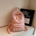 Quilted light pink backpack with minimalist diamond pattern and spacious main pocket - Pink