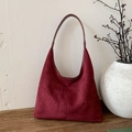 Minimalist burgundy suede hobo shoulder bag with vintage matte finish for autumn style - Red