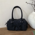 Borsa a spalla vintage in finta pelle scamosciata nera con fiocco e manici lunghi - Nero