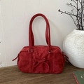 Borsa a bauletto vintage rossa in finta pelle scamosciata con fiocco da donna - Rosso