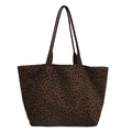 Borsa tote retrò in tela con stampa leopardata, grande capacità e sottili spalline - Caffè Piccola Stampa Leopardata