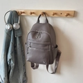 Chic taupe faux leather backpack with litchi texture and silver zipper hardware - Gray