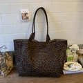 Bolso tote grande de lona con estampado de leopardo y asas dobles para el uso diario - Café Pequeño Estampado de Leopardo