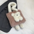 Borsa tote in peluche rosa a forma di orsetto con manici bianchi in ecopelliccia e design carino - Rosa e Bianco