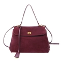 Borsa a tracolla vintage in pelle bordeaux satinata con chiusura a scatto dorata - Rosso