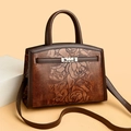 Bolso vintage marrón de cuero sintético con relieve de rosas y textura de lagarto - Amarillo