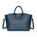 Sac fourre-tout bleu foncé en cuir grainé avec poignées tressées et bandoulière - Taille unique / Bleu clair
