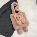 Borsa a mano in peluche rosa con orsetto 3D e morbido manico integrato elegante - Rosa
