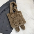 Borsa tote in peluche marrone con orsetto 3D e morbida consistenza in ecopelliccia - Marrone