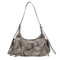Sac fourre-tout minimaliste style moto vintage avec rivets Y2K et fermetures éclair - Blanc Cassé