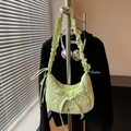 Pistachio green nylon shoulder bag with pleated texture and stylish bow detail - Fruit Green