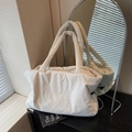 Minimalist cream white quilted tote bag in soft padded nylon for autumn shoulder wear - Quilted Puffer Style / Off White