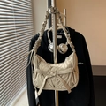 Chic cream nylon shoulder bag with bow knot and gathered elastic strap detail - Gray