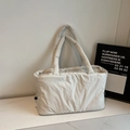 Bolso tote acolchado en color beige con asas acolchadas y cordón lateral ajustable - Blanco Roto