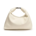 Chic cream dumpling bag with vertical pleats and silver metal clasp for women - White