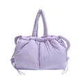 Minimalist purple quilted puffer bucket bag with drawstring detail for women - Purple