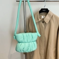 Mint green pleated cloud shoulder bag with puffy quilted texture and knot detail - Lake Blue